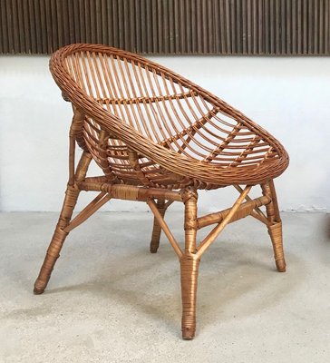 Italian Wicker Rattan Lounge Chair, 1950s-JP-762312