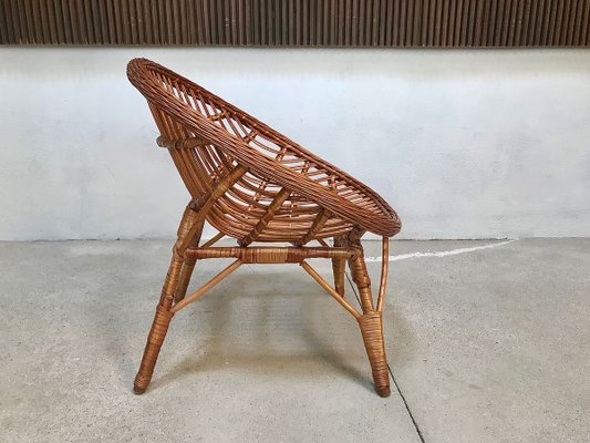 Italian Wicker Rattan Lounge Chair, 1950s-JP-762312