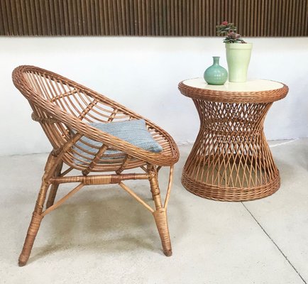 Italian Wicker Rattan Lounge Chair, 1950s-JP-762312