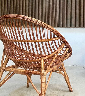 Italian Wicker Rattan Lounge Chair, 1950s-JP-762312