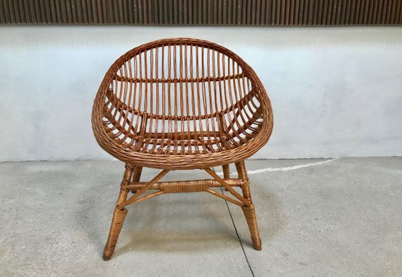 Italian Wicker Rattan Lounge Chair, 1950s-JP-762312