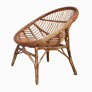 Italian Wicker Rattan Lounge Chair, 1950s-JP-762312