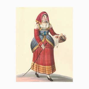 Italian Woman with Chickens - Watercolor by M. De Vito - 1820 ca. 1820 c.a.-ZCI-757854