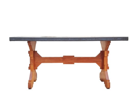 Italian Wood and Green Skai Fratino Dining Table, 1950/60s-RD-1819318