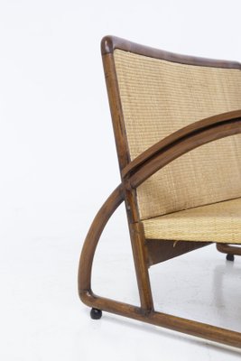 Italian Wood and Rattan Rationalist Loveseat, 1920s-RCE-1412076