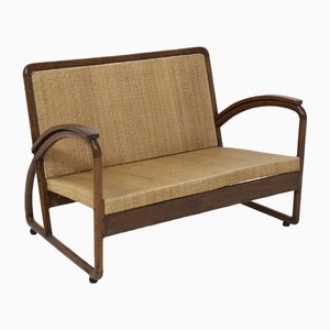 Italian Wood and Rattan Rationalist Loveseat, 1920s-RCE-1412076