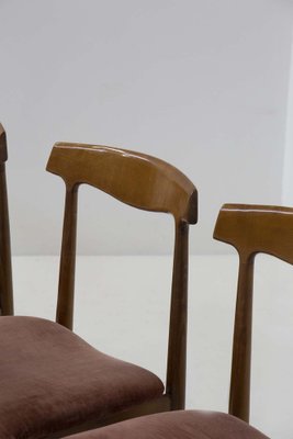 Italian Wood and Velvet Chairs, 1950s, Set of 5-RCE-1733920