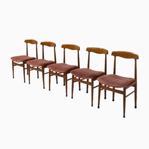 Italian Wood and Velvet Chairs, 1950s, Set of 5-RCE-1733920