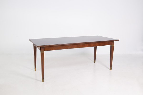 Italian Wood Brass and Smoked Glass Dining Table in the Style of Paolo Buffa-RCE-1099415