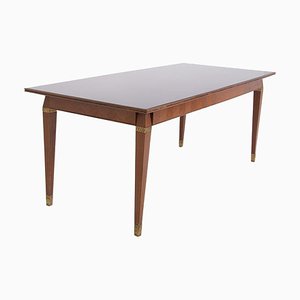 Italian Wood Brass and Smoked Glass Dining Table in the Style of Paolo Buffa-RCE-1099415