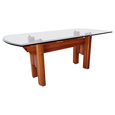 Italian Wood Dining Table with Glass Top by Franco Poli for Bernini C., 1979-FGA-923703