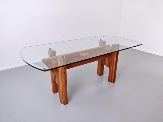 Italian Wood Dining Table with Glass Top by Franco Poli for Bernini C., 1979-FGA-923703