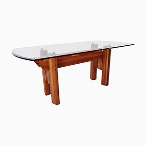 Italian Wood Dining Table with Glass Top by Franco Poli for Bernini C., 1979-FGA-923703