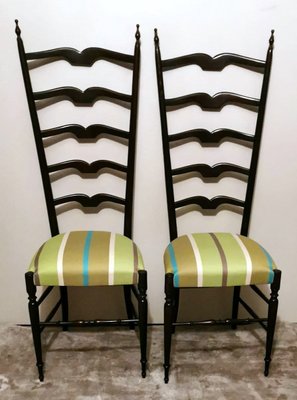 Italian Wood with High Backrest Chiavari Chairs in the Style of Paolo Buffa, Set of 2-QRS-1254441