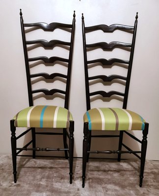 Italian Wood with High Backrest Chiavari Chairs in the Style of Paolo Buffa, Set of 2-QRS-1254441