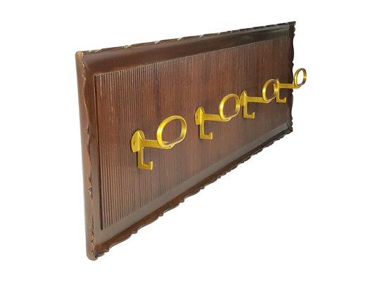 Italian Wooden and Golden Aluminum Wall Coat Racks, 1950s, Set of 2-RD-2032055