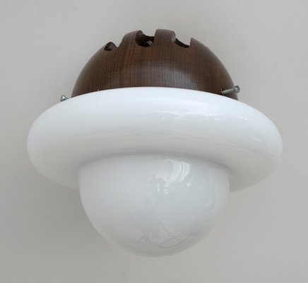 Italian Wooden and Modern Opal Glass Wall Lights, 1960s, Set of 2-FER-1359221