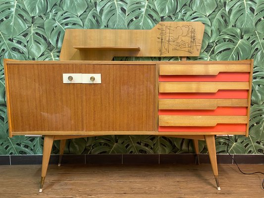 Italian Wooden Board Formica Brass Sideboard in the Style of Gio Ponti, 1950s-PYR-1107655