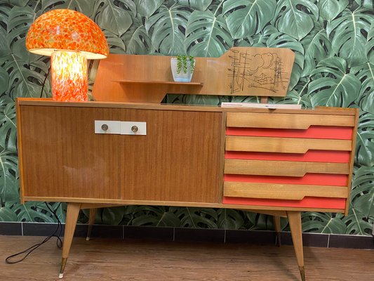 Italian Wooden Board Formica Brass Sideboard in the Style of Gio Ponti, 1950s-PYR-1107655