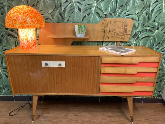 Italian Wooden Board Formica Brass Sideboard in the Style of Gio Ponti, 1950s-PYR-1107655