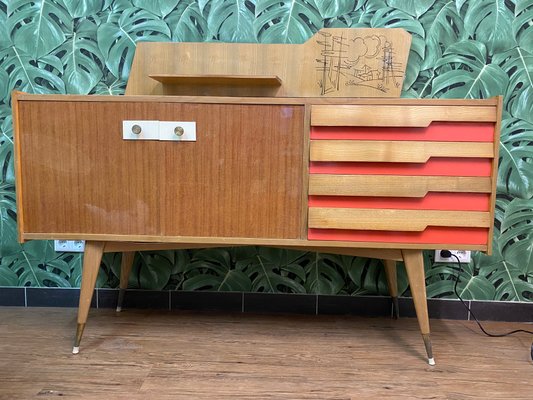 Italian Wooden Board Formica Brass Sideboard in the Style of Gio Ponti, 1950s-PYR-1107655