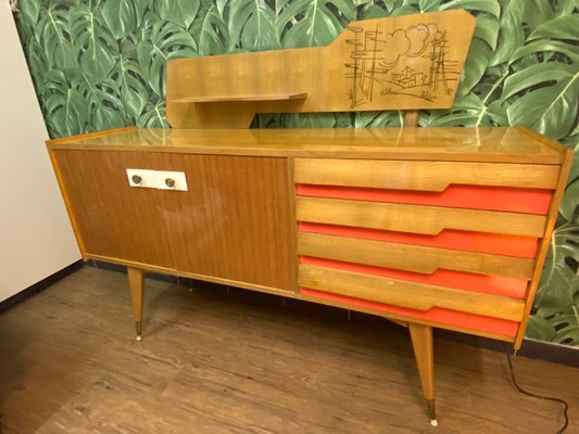 Italian Wooden Board Formica Brass Sideboard in the Style of Gio Ponti, 1950s-PYR-1107655