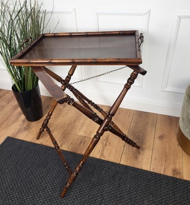 Italian Wooden Brass Folding Serving Table Butlers Tray Stand, 1970s-EUP-2023172