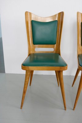 Italian Wooden Dining Chairs with Green Upholstery, 1950, Set of 6-AA-811141