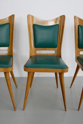 Italian Wooden Dining Chairs with Green Upholstery, 1950, Set of 6-AA-811141