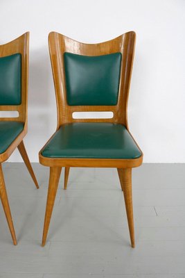 Italian Wooden Dining Chairs with Green Upholstery, 1950, Set of 6-AA-811141