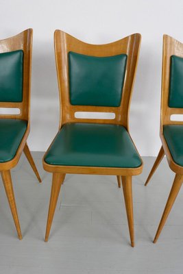 Italian Wooden Dining Chairs with Green Upholstery, 1950, Set of 6-AA-811141