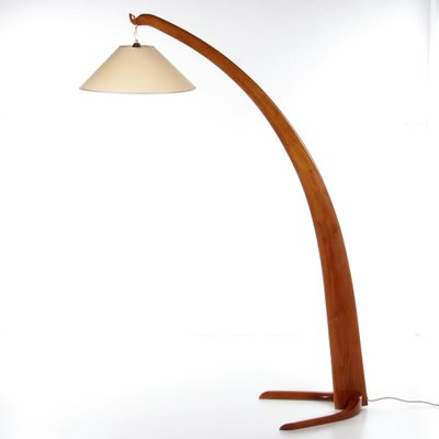 Italian Wooden Minimalist Arc Floor Lamp, 1950s-EZZ-1342092