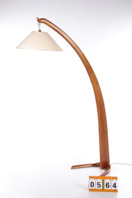 Italian Wooden Minimalist Arc Floor Lamp, 1950s-EZZ-1342092