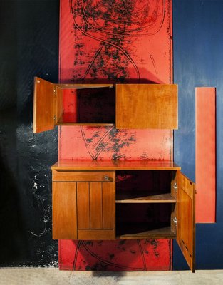 Italian Wooden Mobile Wall Unit with Bar Cabinet Decorated with Boiserie, 1958-VCV-751076