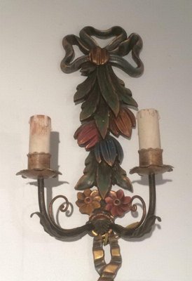 Italian Wooden Sculpted Wall Lights, 1960s, Set of 2-BA-1365699