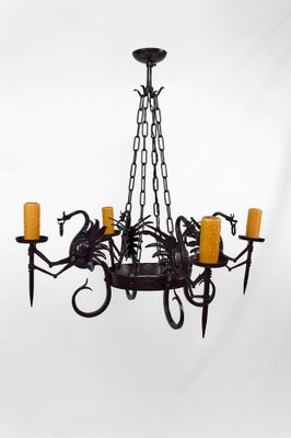 Italian Wrought Iron Chandelier with Dragons, 1890s-XNH-1804586