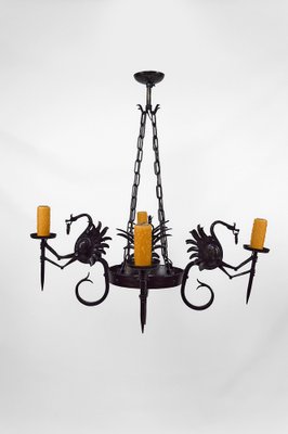 Italian Wrought Iron Chandelier with Dragons, 1890s-XNH-1804586