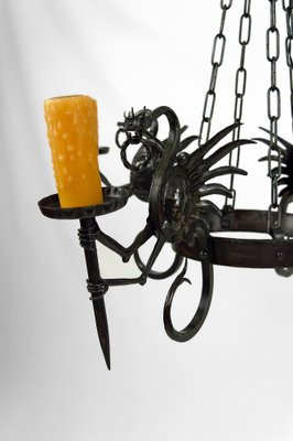 Italian Wrought Iron Chandelier with Dragons, 1890s-XNH-1804586