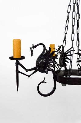 Italian Wrought Iron Chandelier with Dragons, 1890s-XNH-1804586