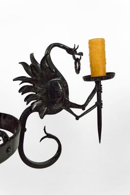 Italian Wrought Iron Chandelier with Dragons, 1890s-XNH-1804586