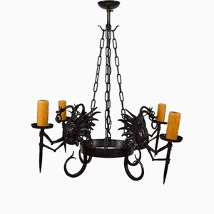 Italian Wrought Iron Chandelier with Dragons, 1890s-XNH-1804586