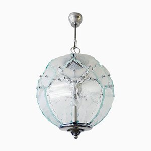 Italy O4 Zero Quattro Murano Glass & Chrome Chandelier, 1970s-DEK-932534