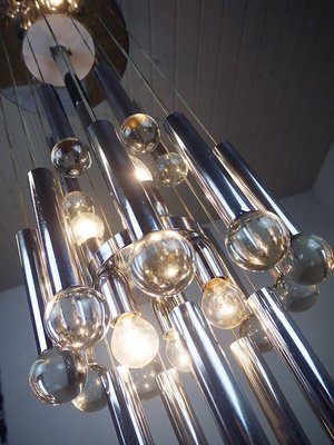 Italy Sputnik Cascade Chandelier in Crystal Balls & Chrome by Gaetano Sciolari, 1970s-DEK-932533