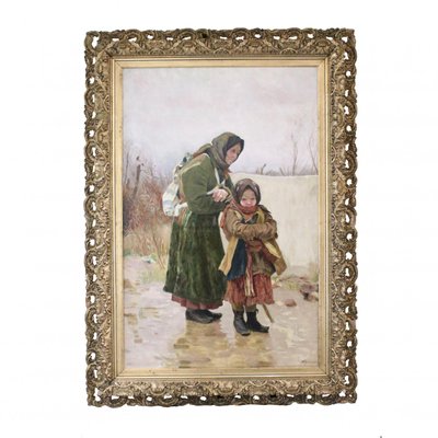 Ivan Ivanovich Tvorozhnikov, Grandmother with Granddaughter, 19th-Century, Oil on Canvas, Framed-WMV-1127728