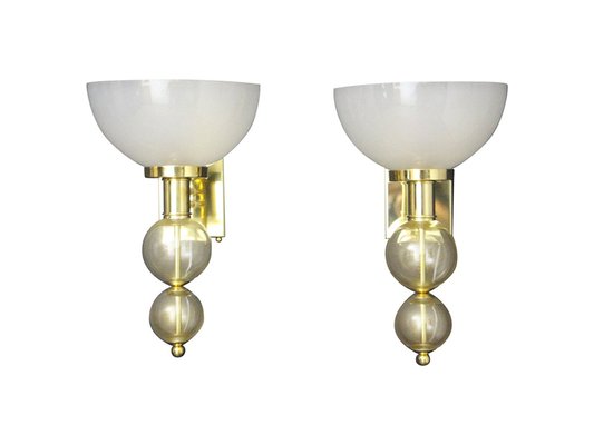 Ivory and Gold Murano Glass and Brass Cup Sconces 2000, Set of 2-YF-1420256