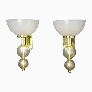 Ivory and Gold Murano Glass and Brass Cup Sconces 2000, Set of 2-YF-1420256