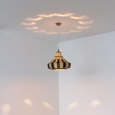 Ivory & Brown Ceramiy Trumpet Pendant Light, Denmark, 1970s-VDW-1769264