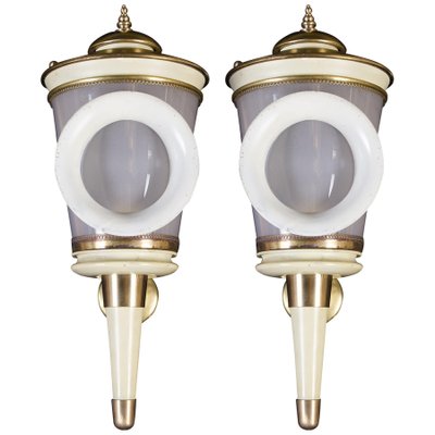 Ivory Painted and Brass Sconces or Wall Lights in the Style of Carlo Scarpa, 1940s, Set of 2-MBH-1032585