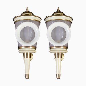 Ivory Painted and Brass Sconces or Wall Lights in the Style of Carlo Scarpa, 1940s, Set of 2-MBH-1032585