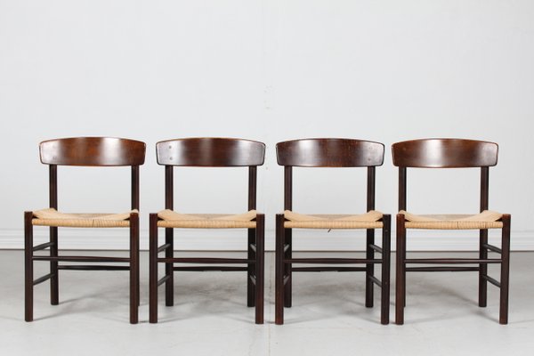 J 39 Folkstolen Chairs by Børge Mogensen for F.D.B. Møbler, Denmark, 1970s, Set of 4-QQ-1419354